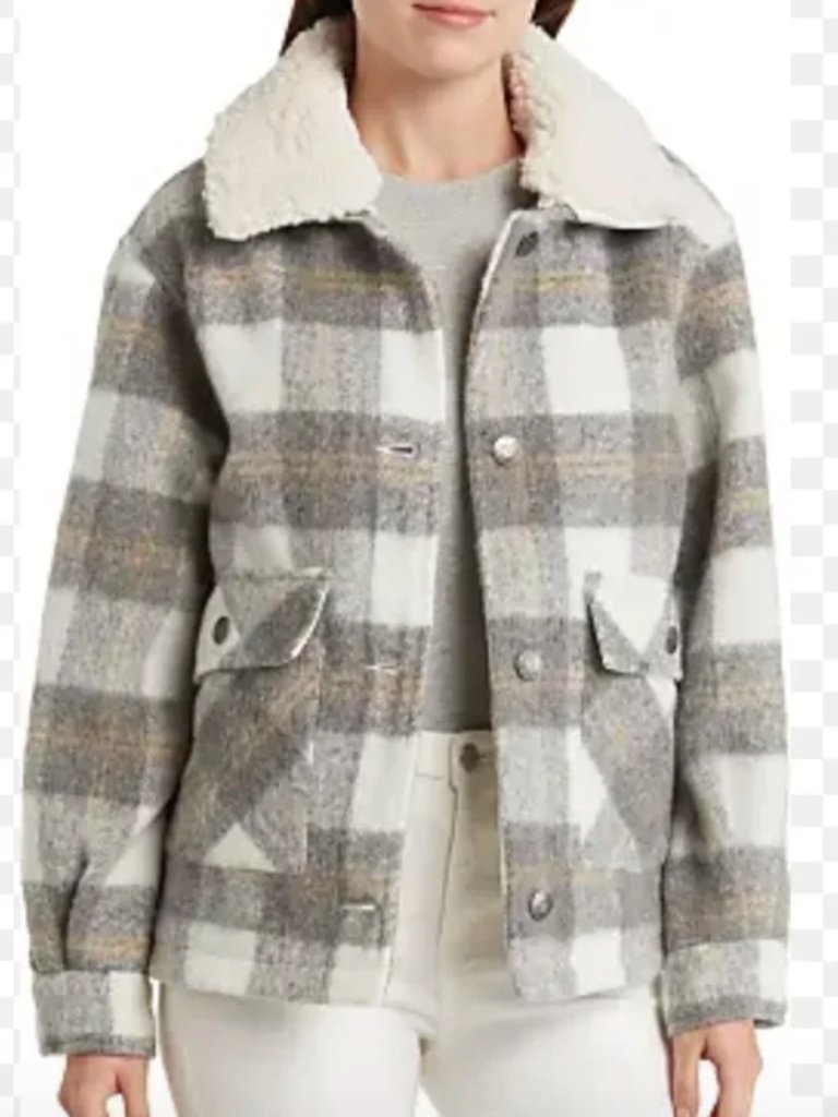 Nwt Lucky Brand Plaid Woolly Fleece Faux Shearling Collar Xs